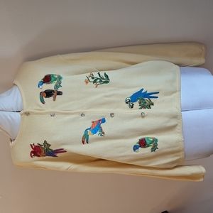Parrots Tropical sweater Parrots Tia Designs yellow cardigan  size Extra Large